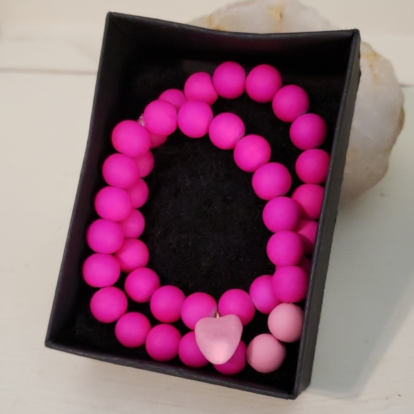 Heart duo bead bracelet set, pink - Picture 3 of 3
